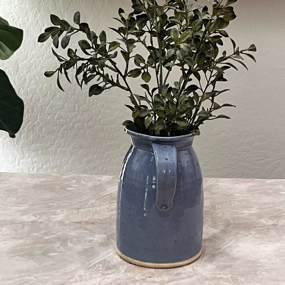 Studio Art Pottery Pitcher 8.5" Tall Speckled Periwinkle Blue With Glossy Finish